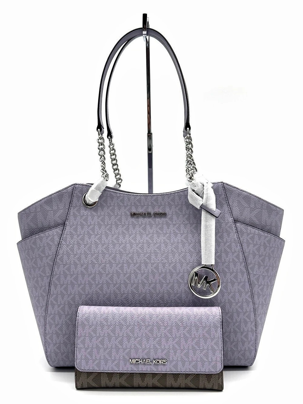 Michael Kors Jet Set Large Signature Logo Shoulder Bag w Matching Trifold Wallet
